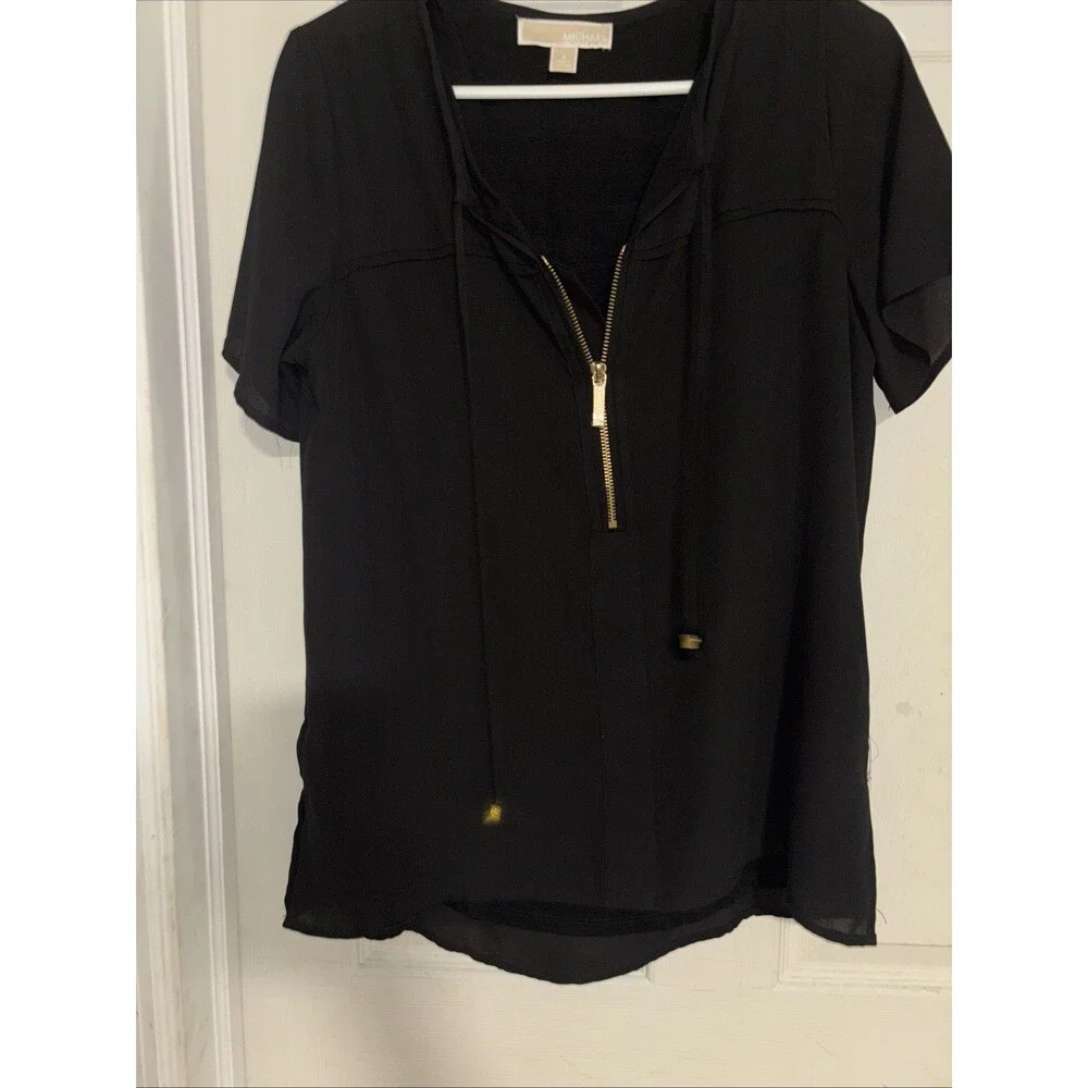 Michael Kors Womens Top Size 4 Sheer Zipper.  Black